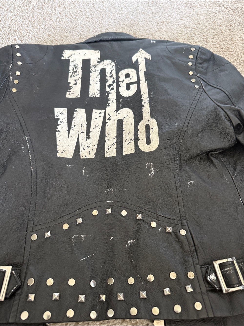 Wilsons Leather Black Studded The Who Graphic Moto Jacket - Picture 10 of 14